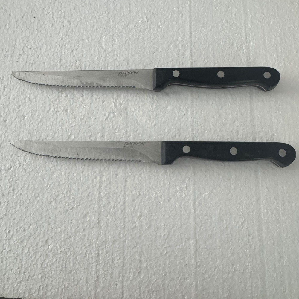 Sabatier Precision Steak Knives Set of 2 Black Excellent Serrated Triple Rivet